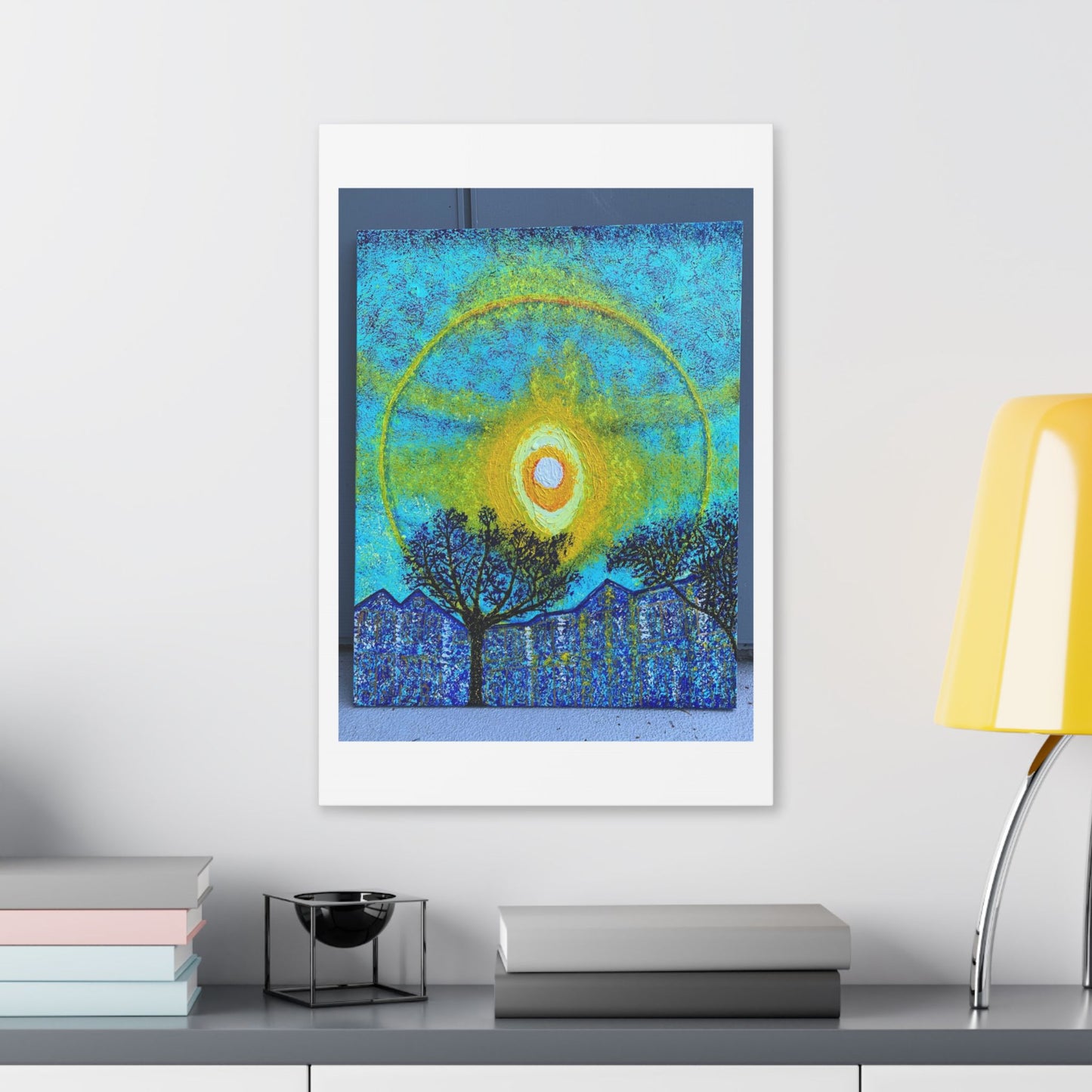 A Smile in the Solar Halo, Acrylic on Canvas 'Designed by AI' Satin Canvas Print