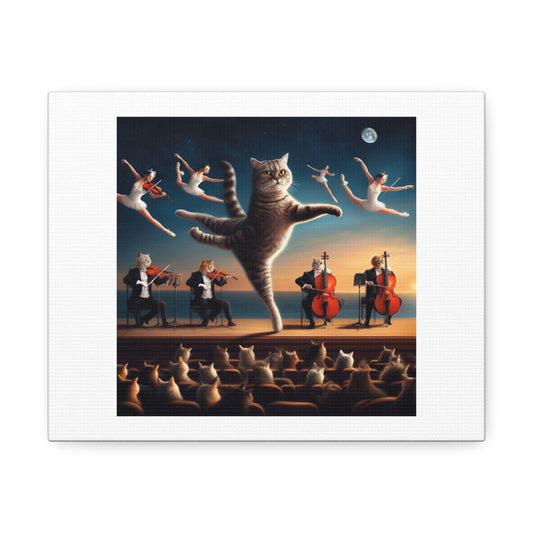 Art Print 'Cat Ballet With the Famous Cat Orchestra Photorealism' Designed by AI on Satin Canvas