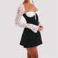 Fashion Corset Dress, Lace Long-Sleeve Cocktail Dress, Sexy Backless Lace-Up