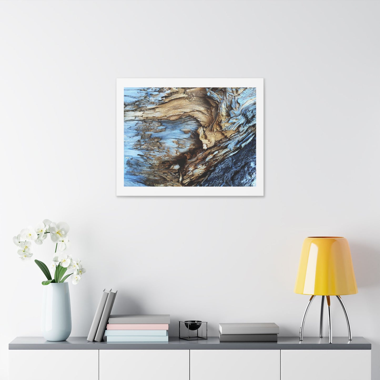 Abstract Painting of Light Brown and Blue Tree Bark, Canvas Art Print