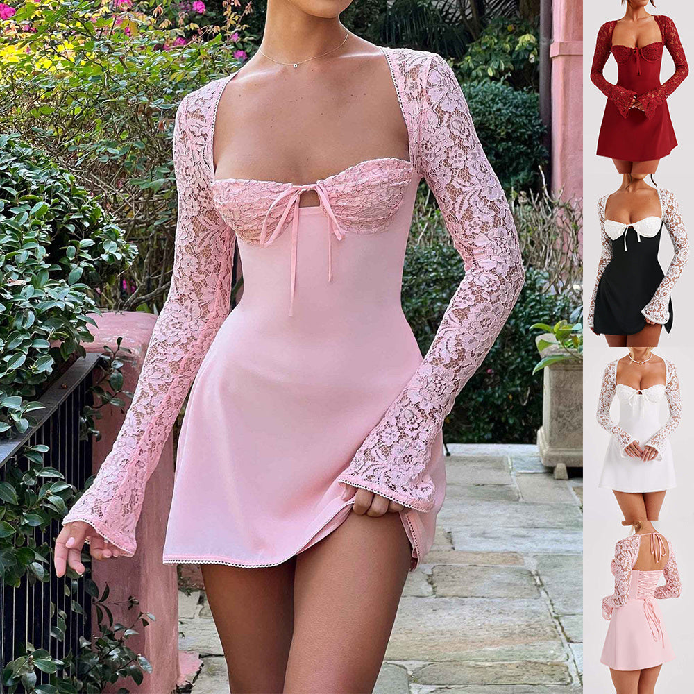 Fashion Corset Dress, Lace Long-Sleeve Cocktail Dress