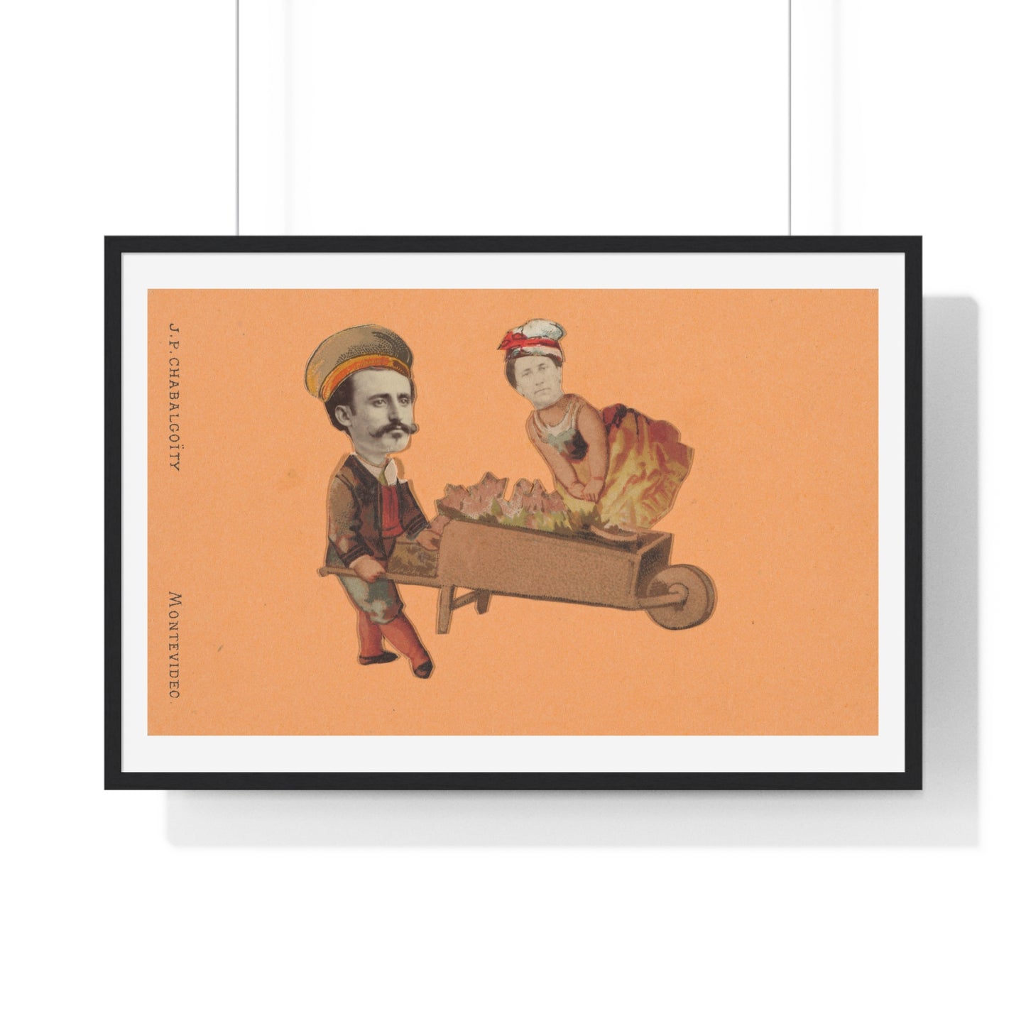 Uruguayan Photo Collage, Man Pushing Woman in Wheelbarrow (circa 1875) by Juan Pedro Chabalgoity, Framed Art Print