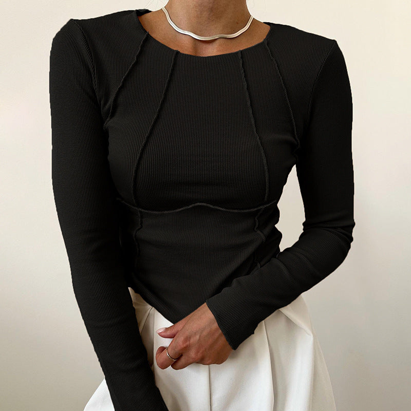 Slim Long-Sleeve Womens Split Thread Women's Casual Top