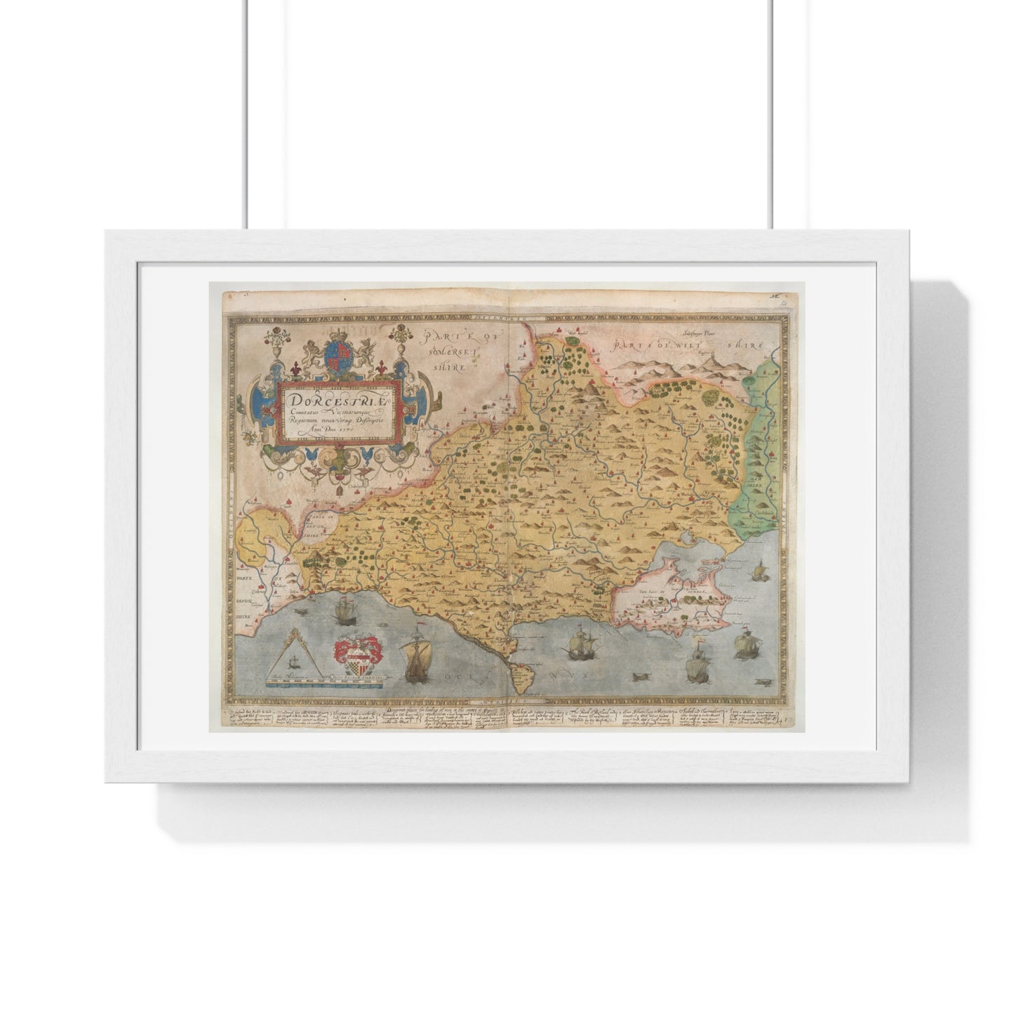 Tudor Antique Map of Dorset from Lord Burghley's Atlas (1579) from the Original, Framed Print