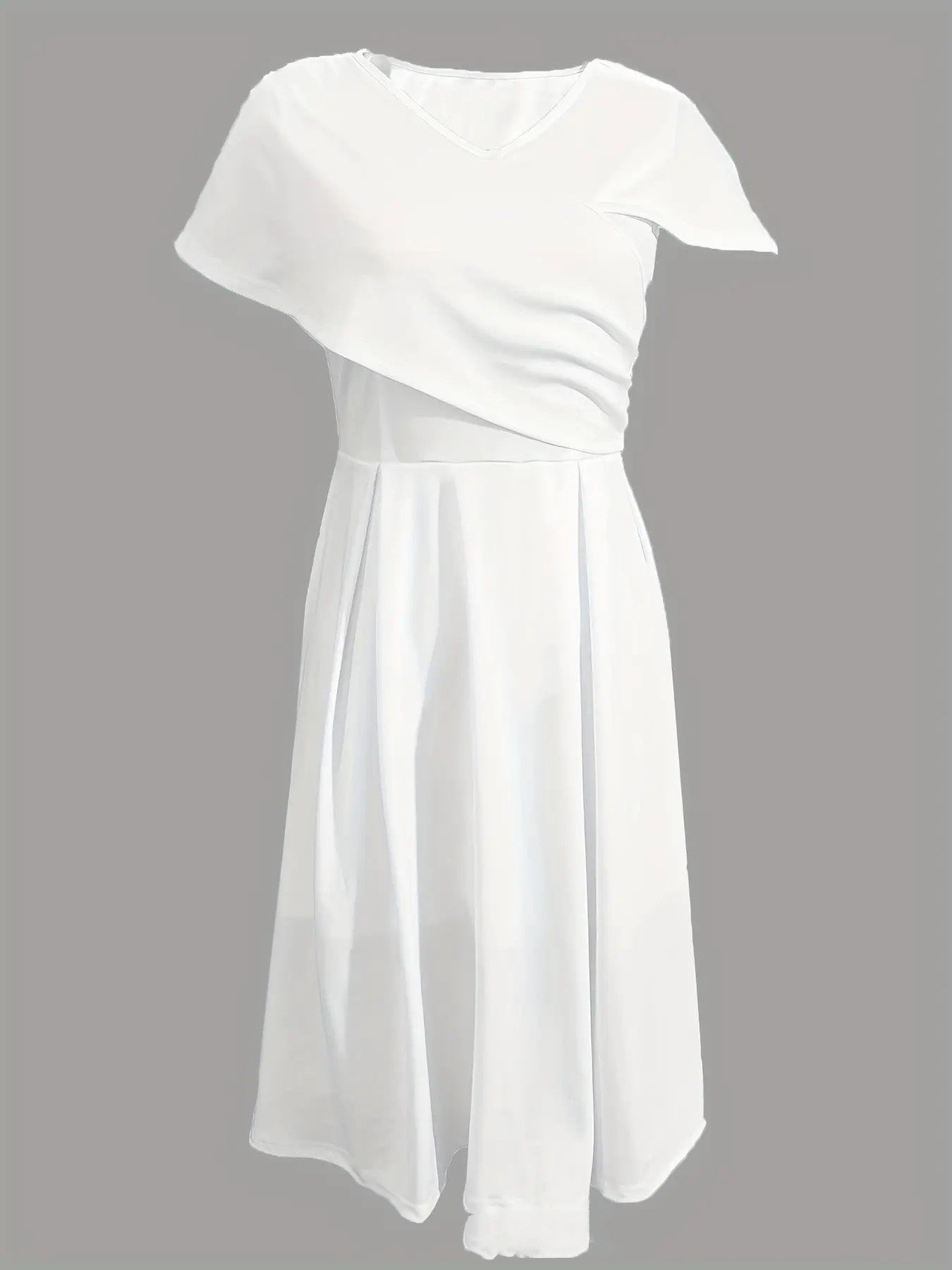 Vireous Banquet White Elegant Dress, Asymmetric Form