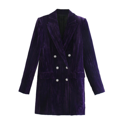 Vireous Women's Purple Velvet Warm Coat