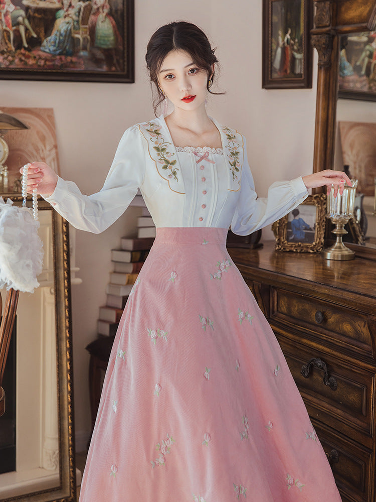 Vireous Retro French Romantic Pastoral-Style Dress