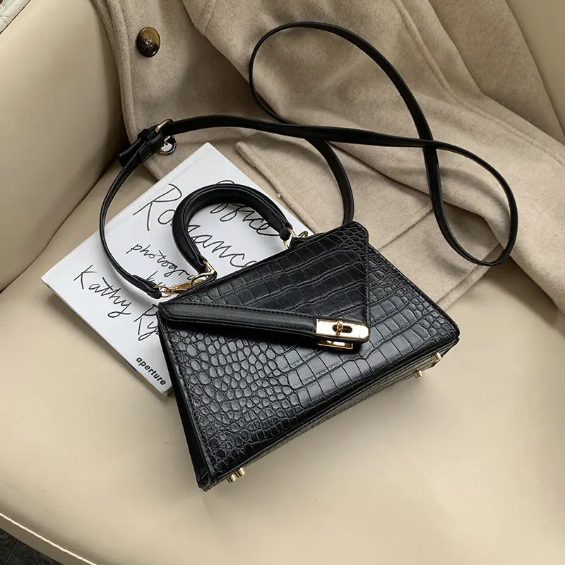 Women's Fashion Crocodile-Pattern Kelly Bag, Structured Leather Bag