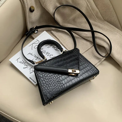 Women's Fashion Crocodile-Pattern Kelly Bag, Structured Leather Bag