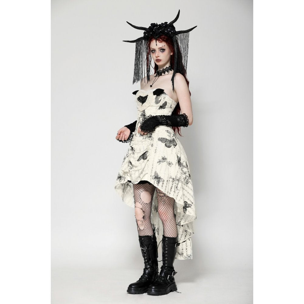 Dark in Love Zosia Punk Gothic Butterfly Embroidered Lace Dress in Beige
