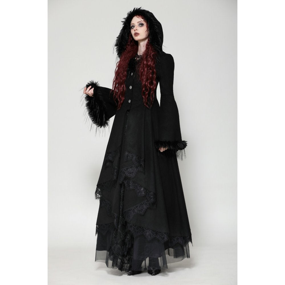 Dark in Love Eira Lace and Faux Fur-Trimmed Hooded Coat