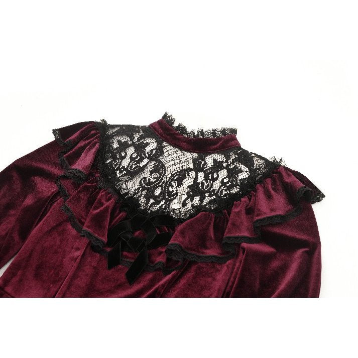Dark in Love Verity Burgundy Velvet Dress with Black Gothic Lace