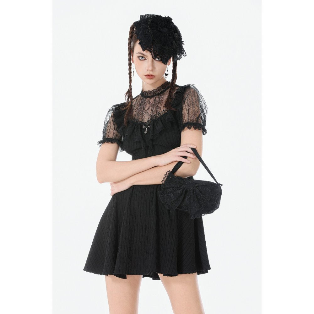 Dark In Love Victoria Black Lace Bow Mini Handbag
