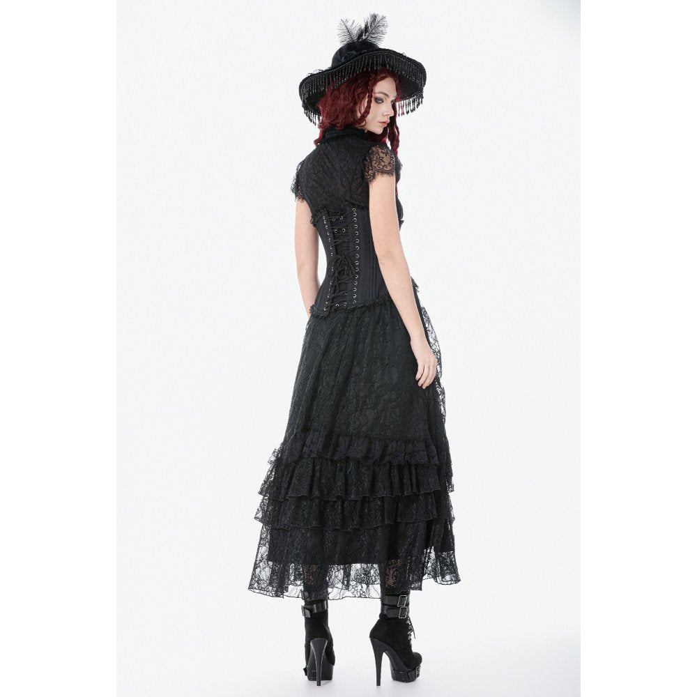 Dark in Love Vintage Gothic Lace-Layered Maxi Skirt