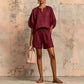 Summer Fashion Cotton-Linen Lantern-Sleeve Shirt and Drawstring Shorts Set