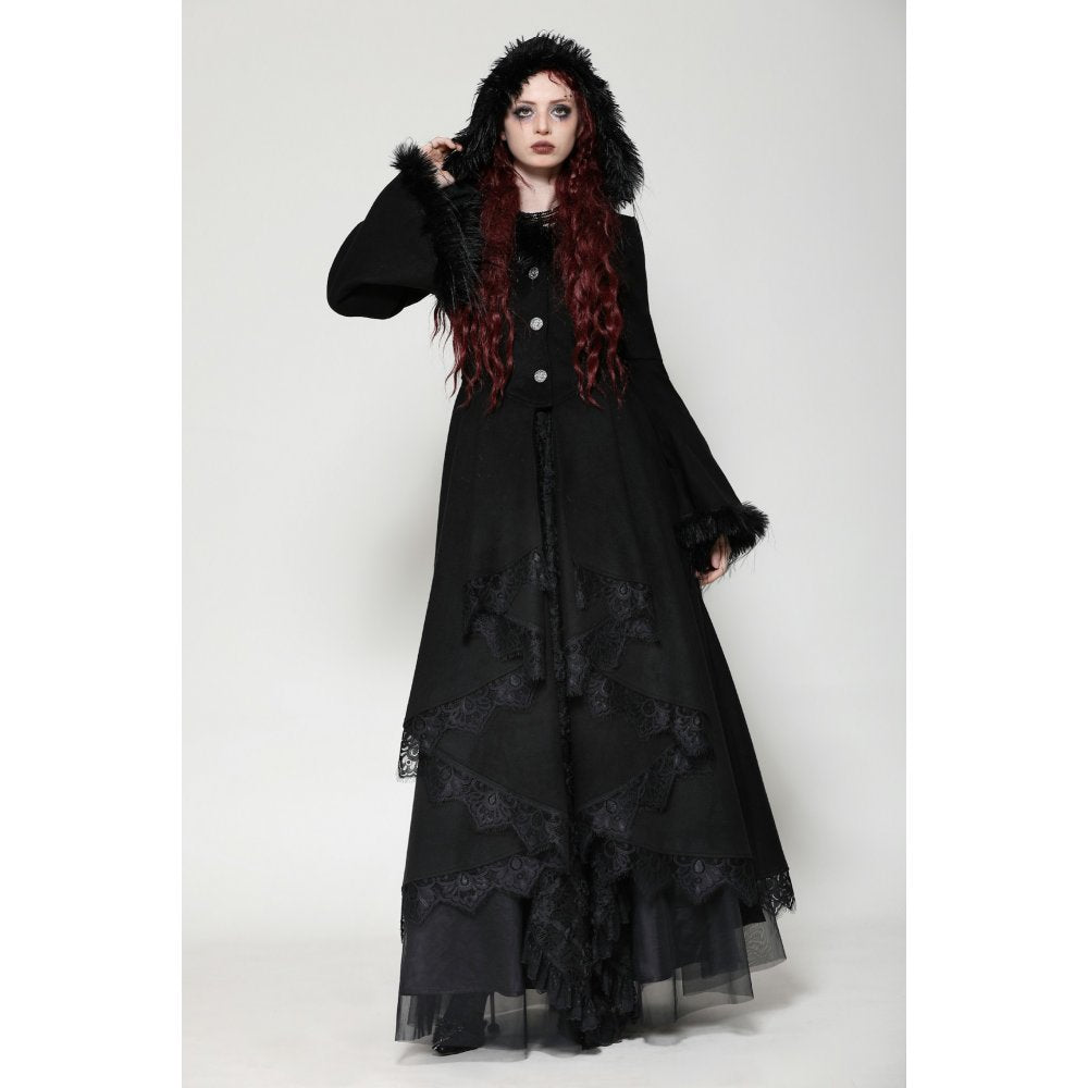 Dark in Love Eira Lace and Faux Fur-Trimmed Hooded Coat