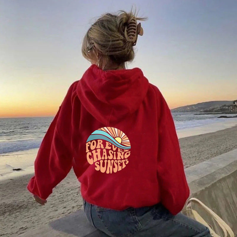 Forever Chasing Sunsets, Fleece-Lined Positive Vibes Hoodie