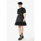 Dark in Love Belladonna Lace-Up High Collar Puff Sleeve Goth Dress, Plus Sizes