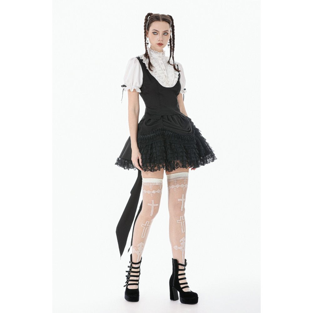 Dark in Love Court-Style Black and White Lace Blouse