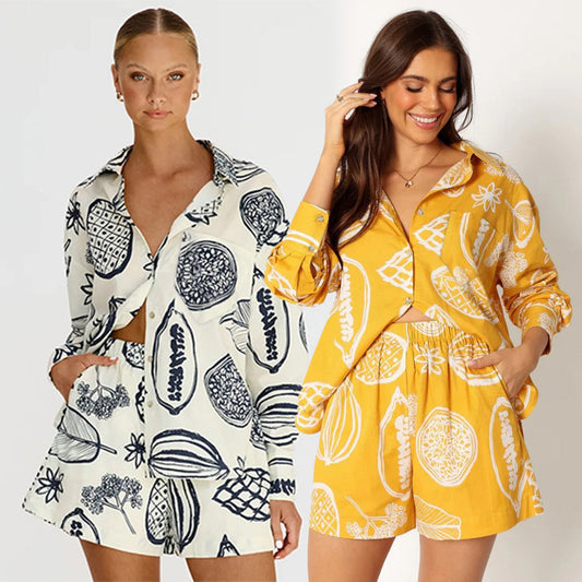 Casual Fruit Print Shorts & Blouse Suit, Spring and Autumn Collection