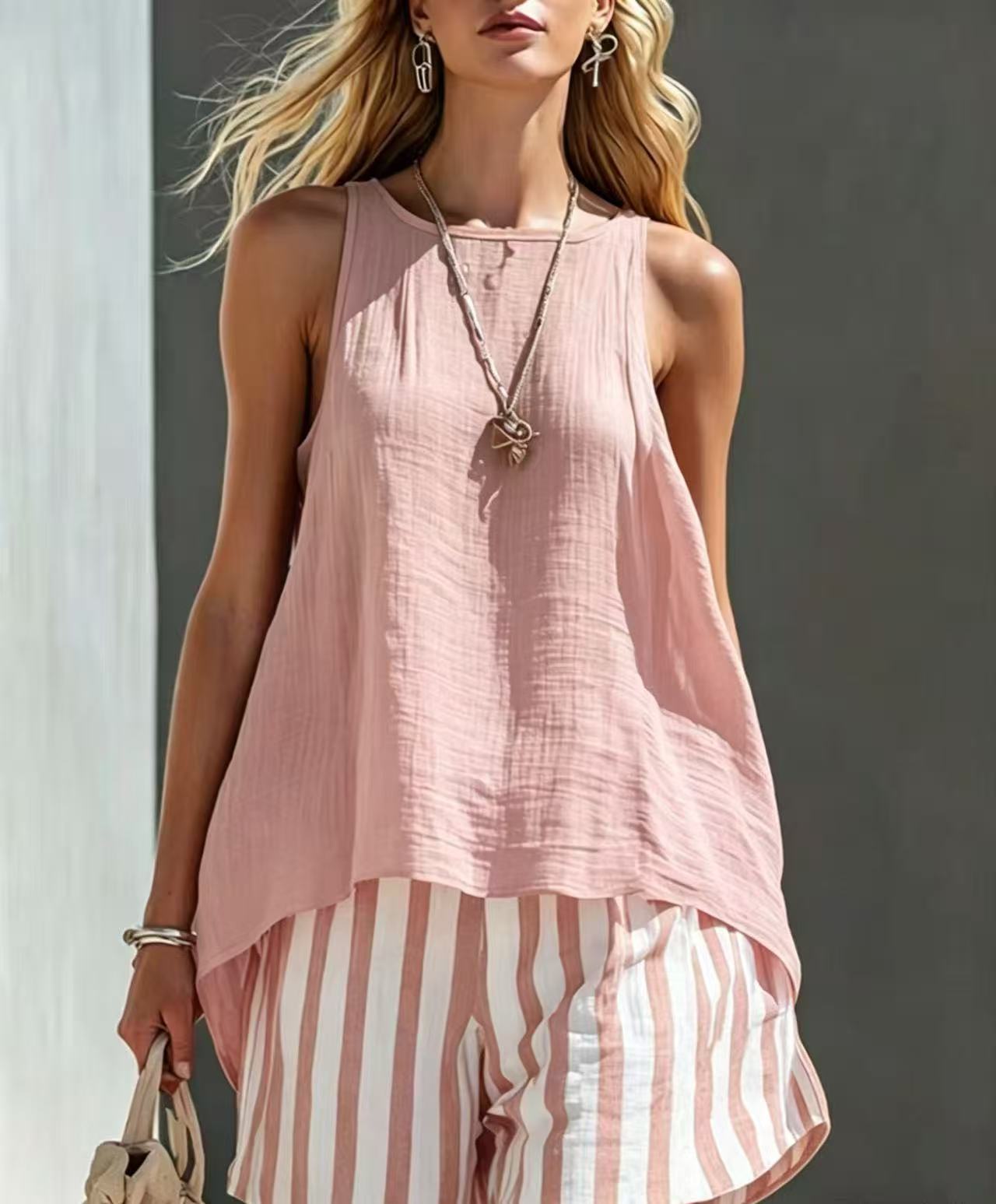 Vireous Linen Sleeveless Summer Shirt, Womens Loose-Fitting Button-Up Top