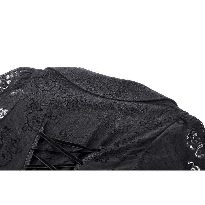 Dark in Love Luca Black Hollow Lace Gemstone-Button Adjustable Waist Dress