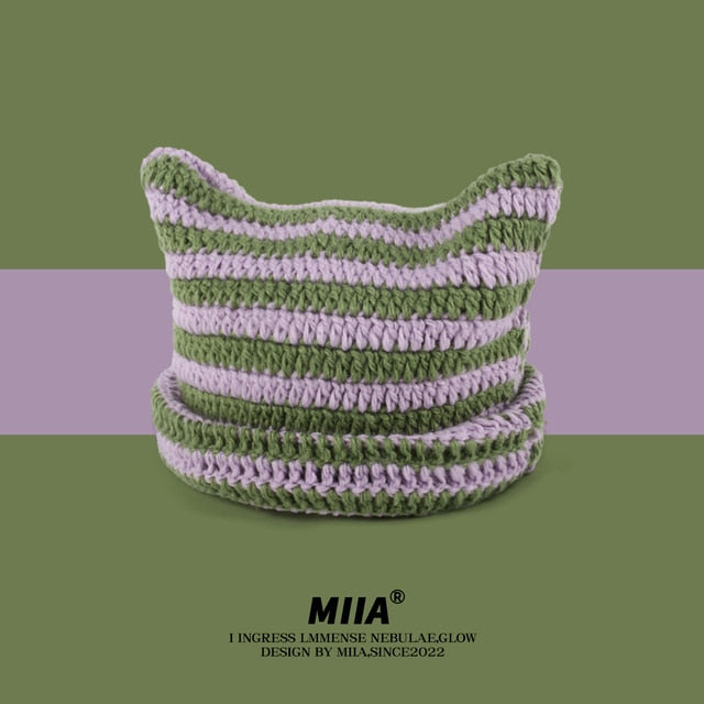 MIIA Cute Devil Knitted Striped Hat