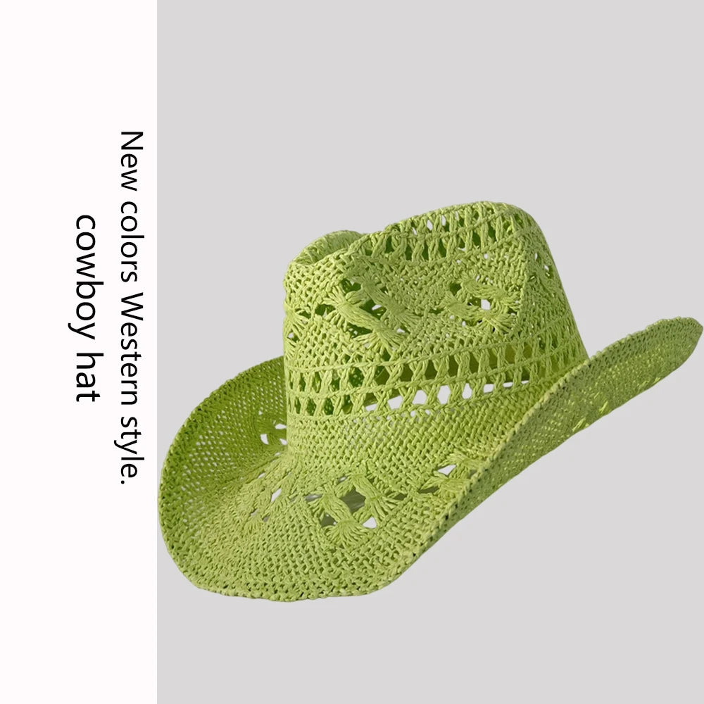 Women's Openwork Woven Cowboy Hat, Multicolours