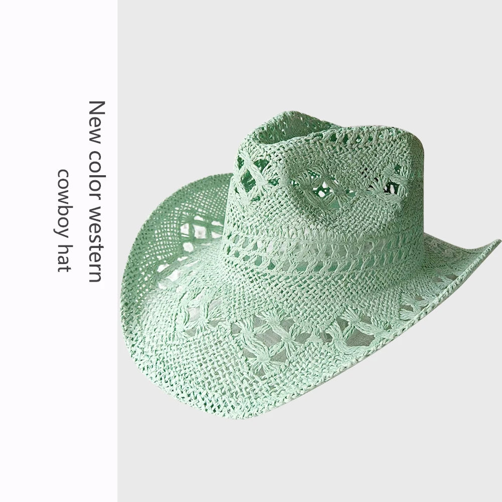 Women's Openwork Woven Cowboy Hat, Multicolours