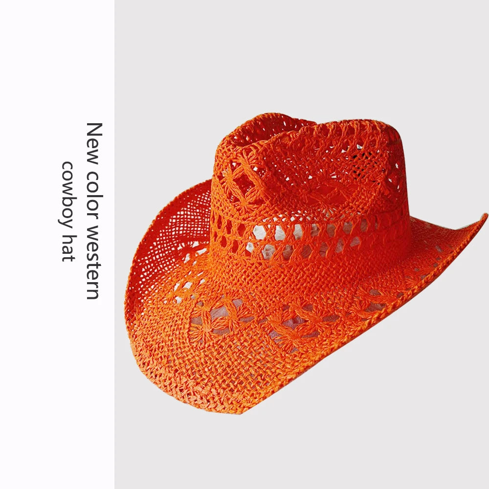 Women's Openwork Woven Cowboy Hat, Multicolours