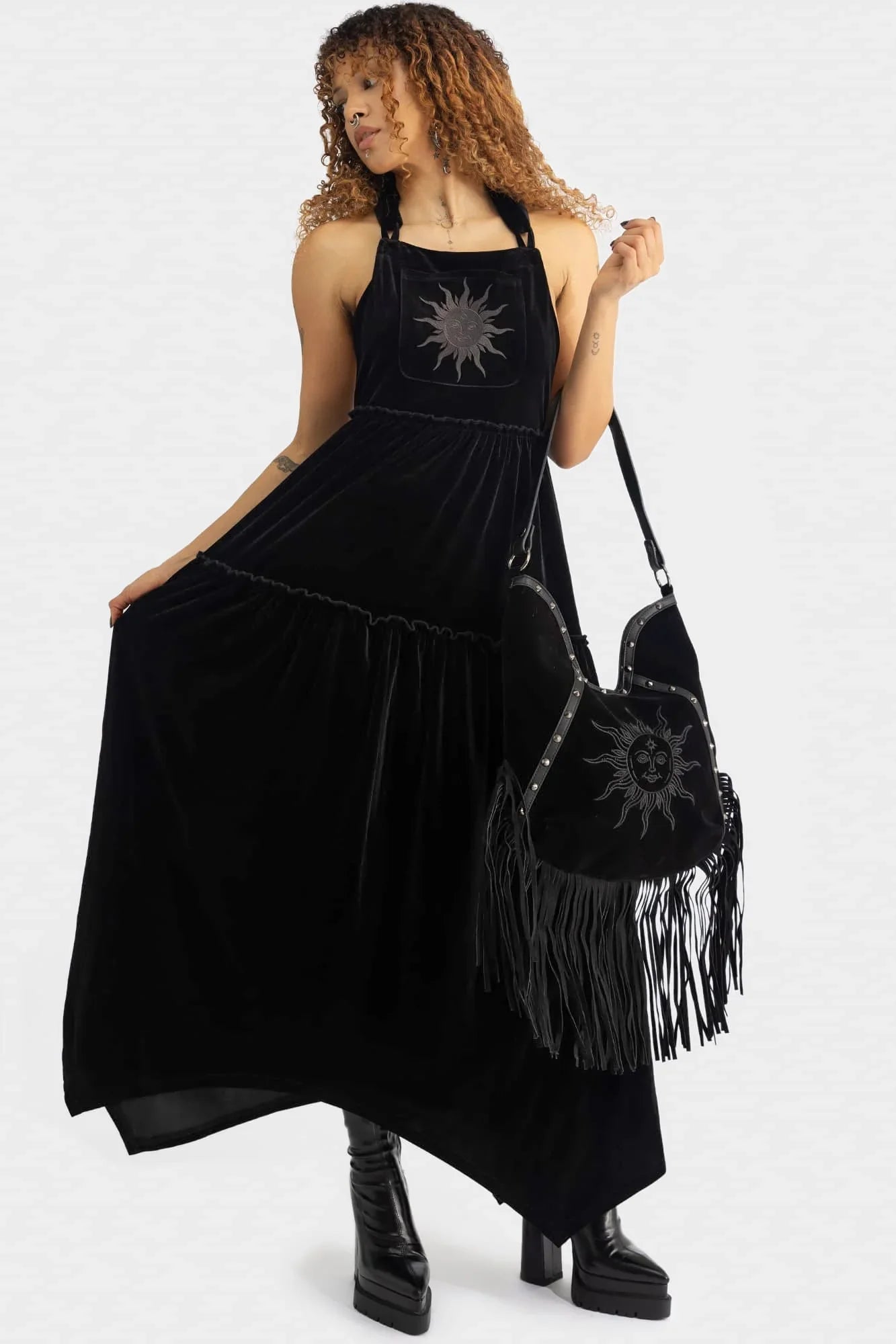 Killstar Ascended Velvet Maxi Pinafore Dress