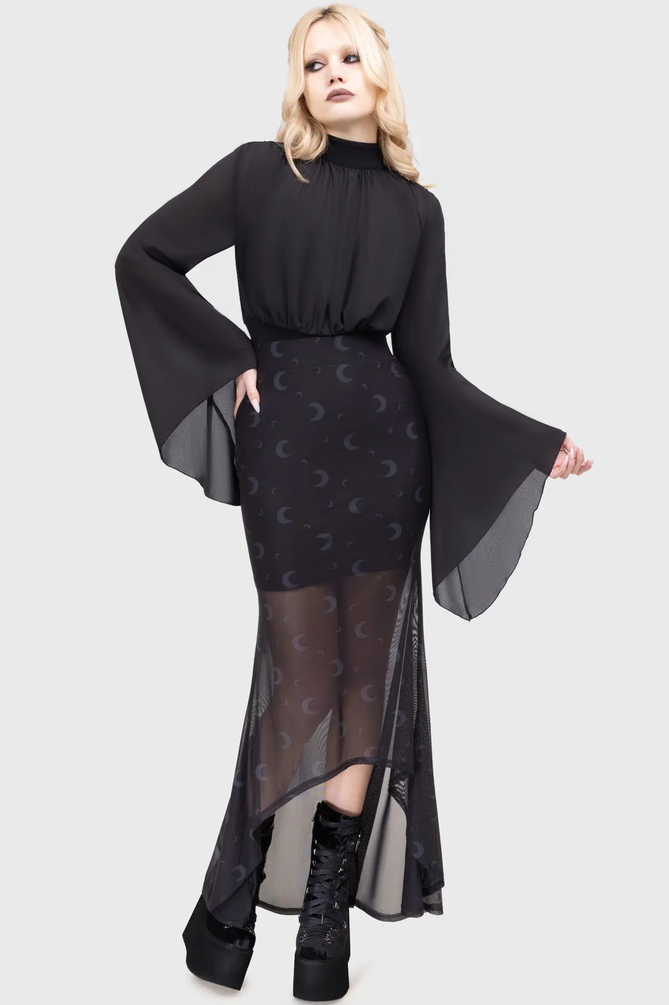 Killstar Astralune High Neck Flared-Sleeve Top