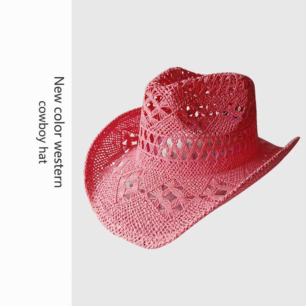 Women's Openwork Woven Cowboy Hat, Multicolours