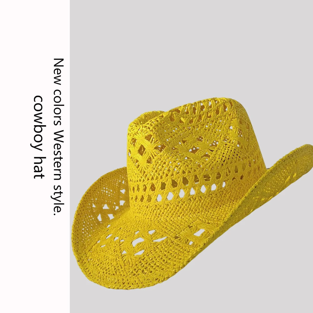 Women's Openwork Woven Cowboy Hat, Multicolours