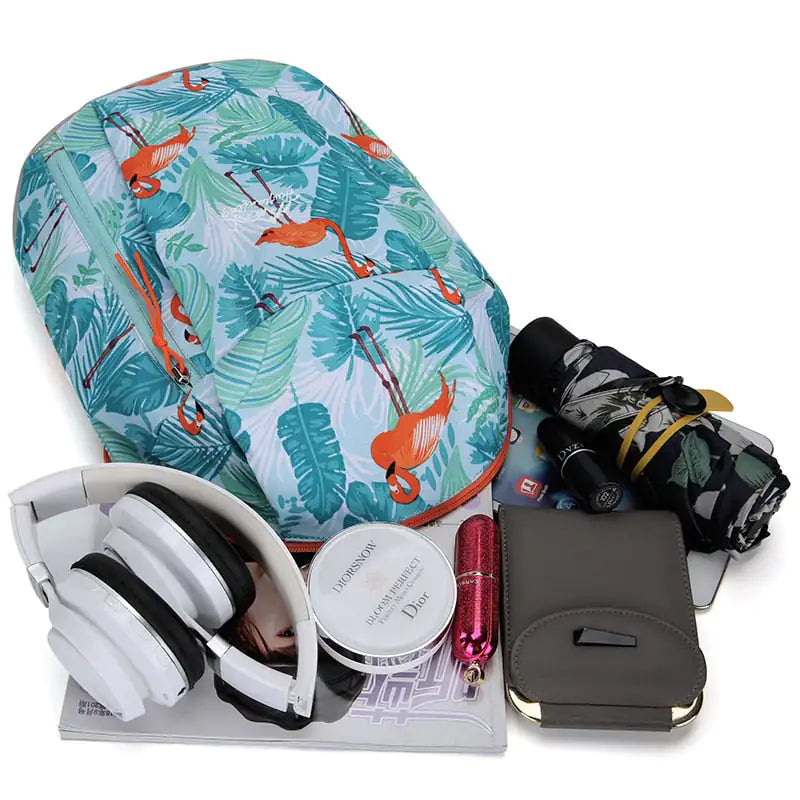 Waterproof Flamingo-Print Hiking Backpack