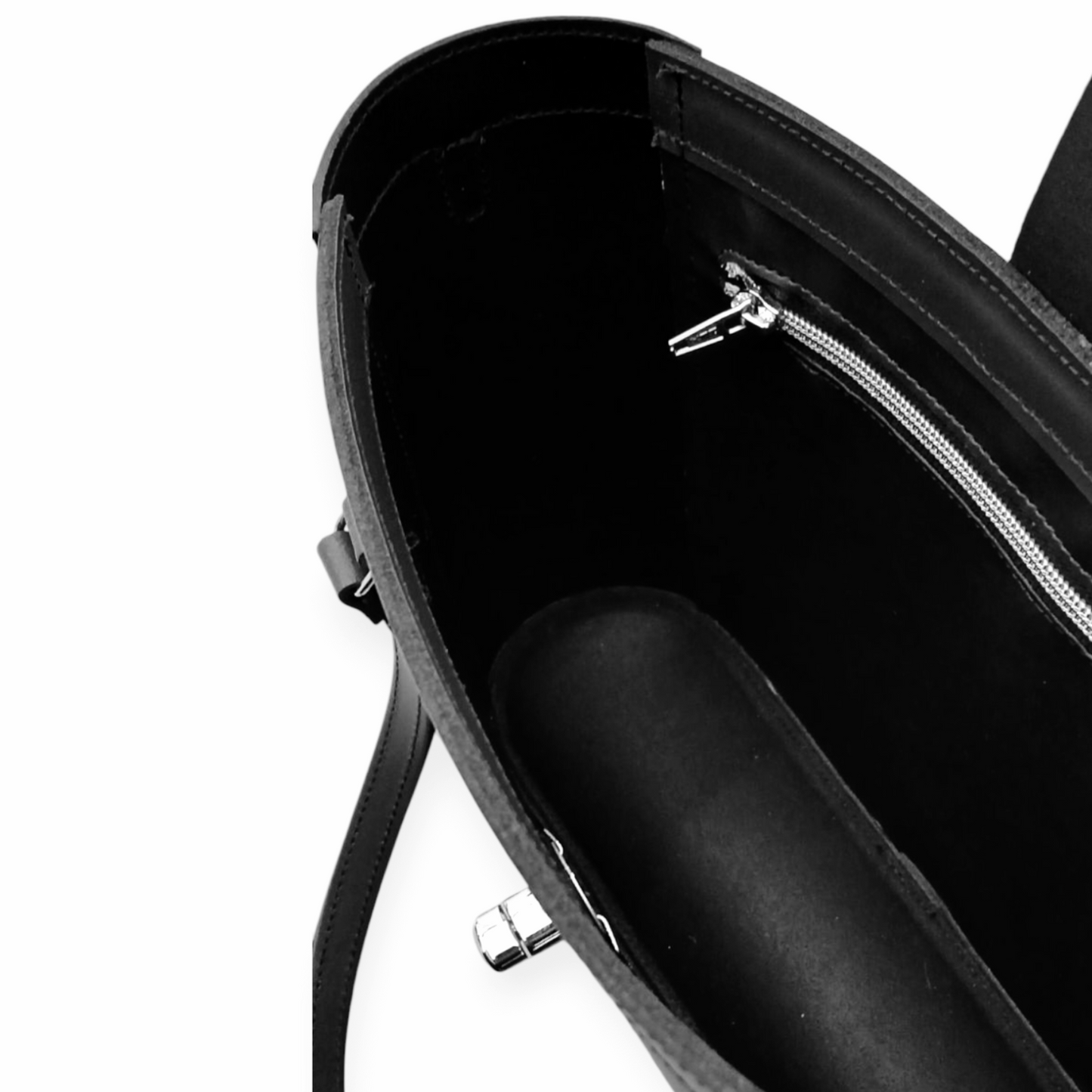 Leather Mini Twist Lock Shopper Bag in Black