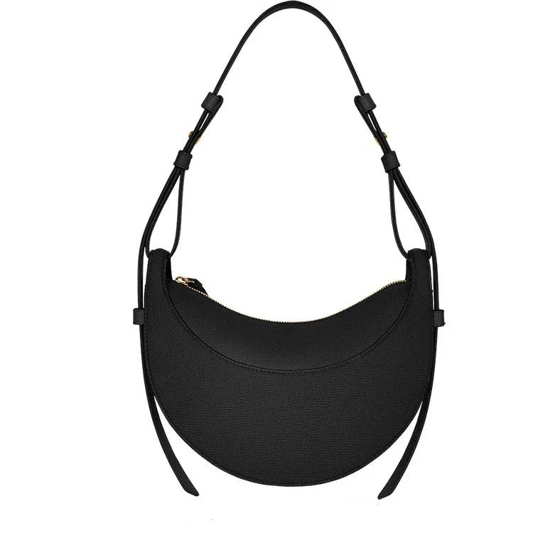 French-Design Textured Leather Crossbody Crescent Bag