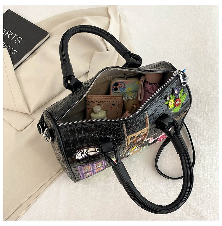 Cross Body Patchwork Embroidered Tablet-Friendly Boston Bag