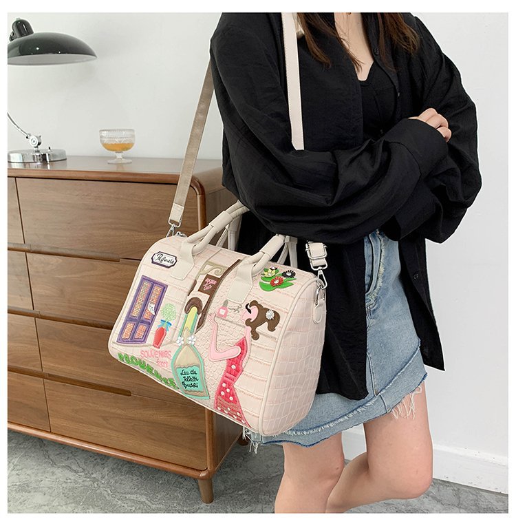 Cross Body Patchwork Embroidered Tablet-Friendly Boston Bag