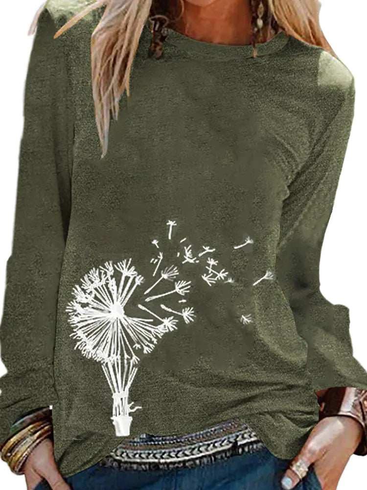Women's Dandelion Design Nature Lover Long Sleeve T-Shirt
