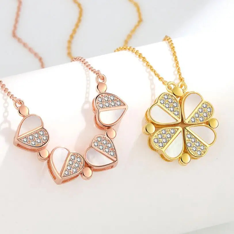 Clover and Heart Design Pendant Necklace