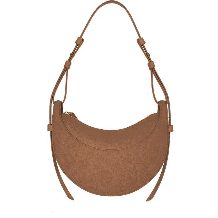 French-Design Textured Leather Crossbody Crescent Bag