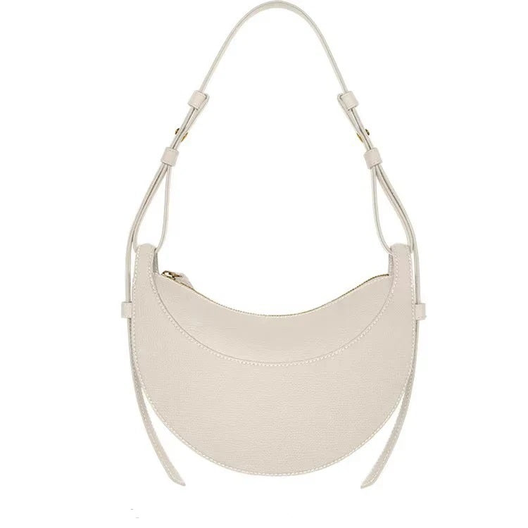 French-Design Textured Leather Crossbody Crescent Bag