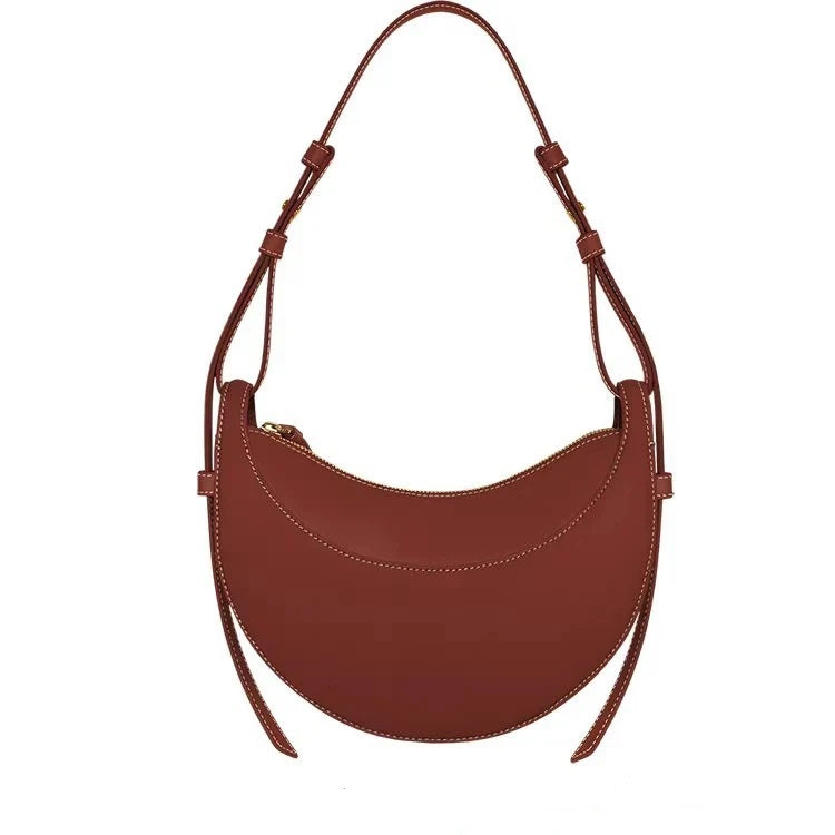 French-Design Textured Leather Crossbody Crescent Bag