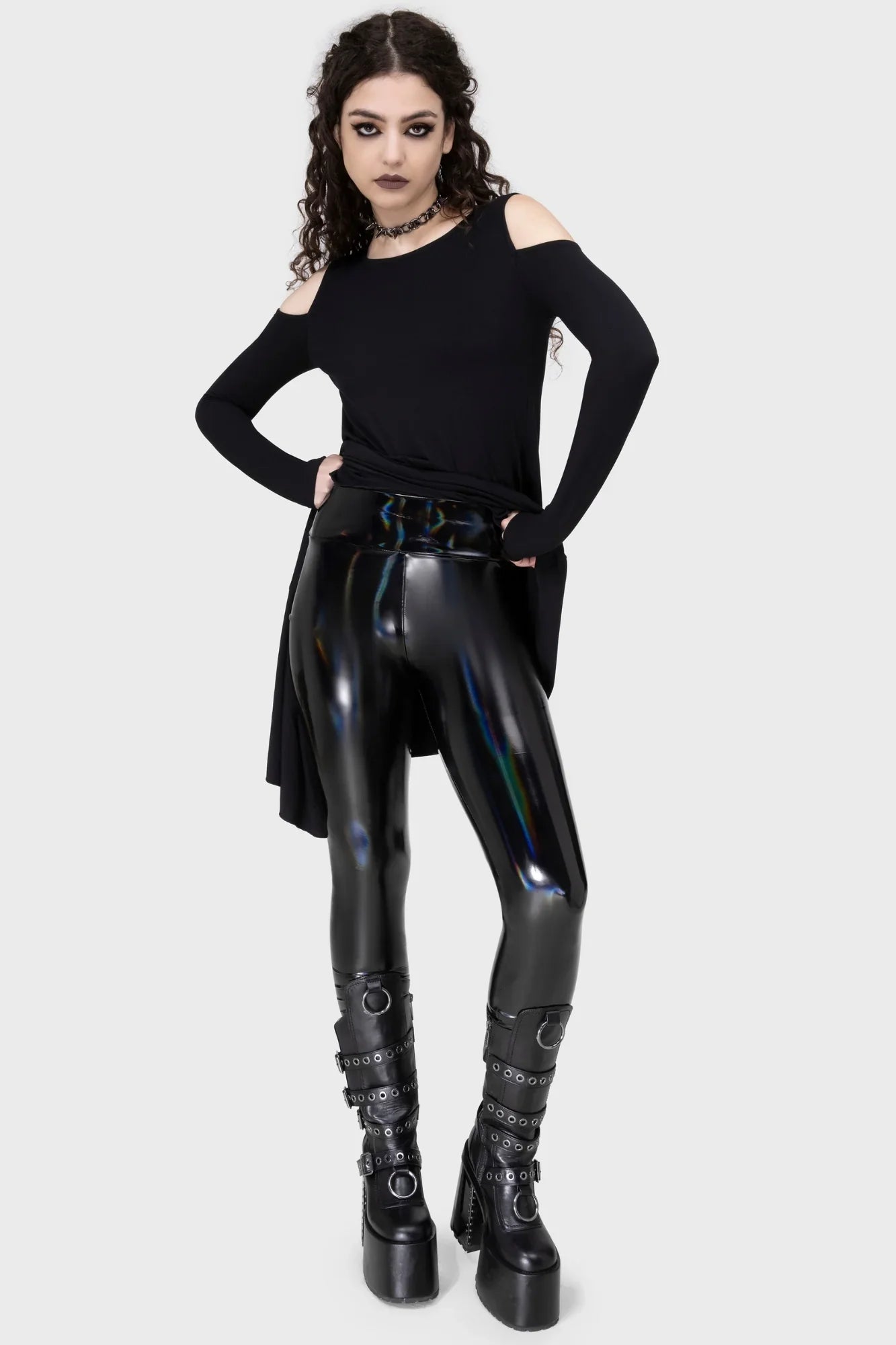 Killstar Darkwaves & Raves Hi-Shine Faux Leather Leggings