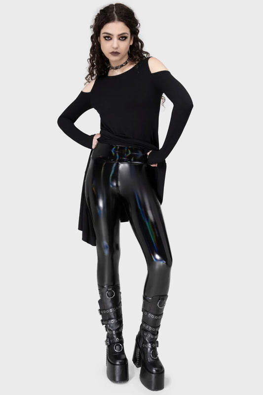 Killstar Darkwaves & Raves Hi-Shine Faux Leather Leggings