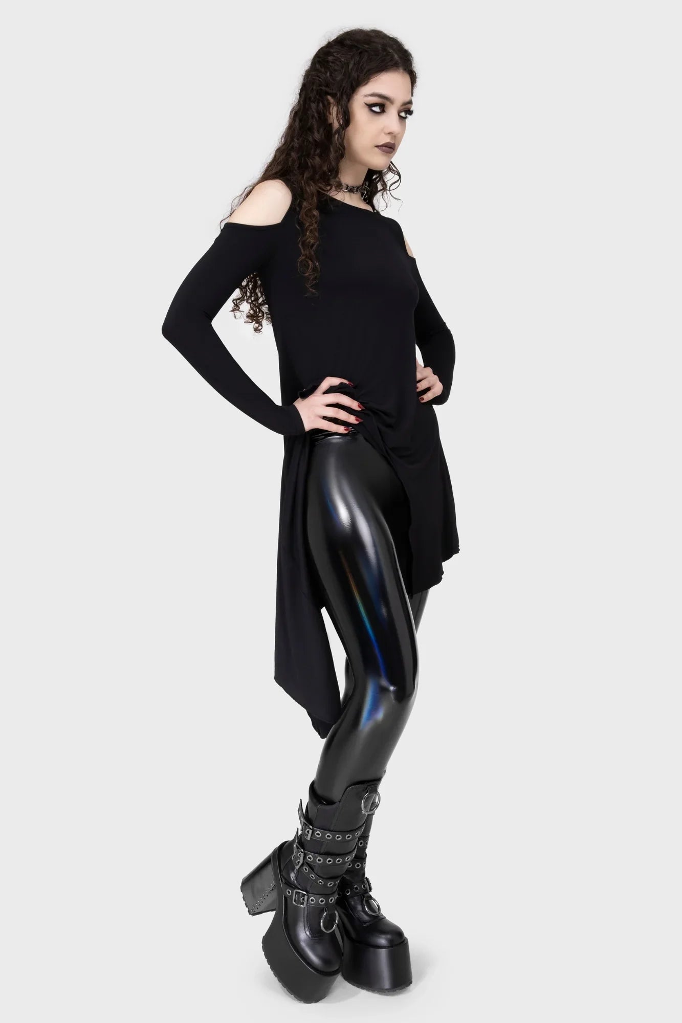 Killstar Darkwaves & Raves Hi-Shine Faux Leather Leggings