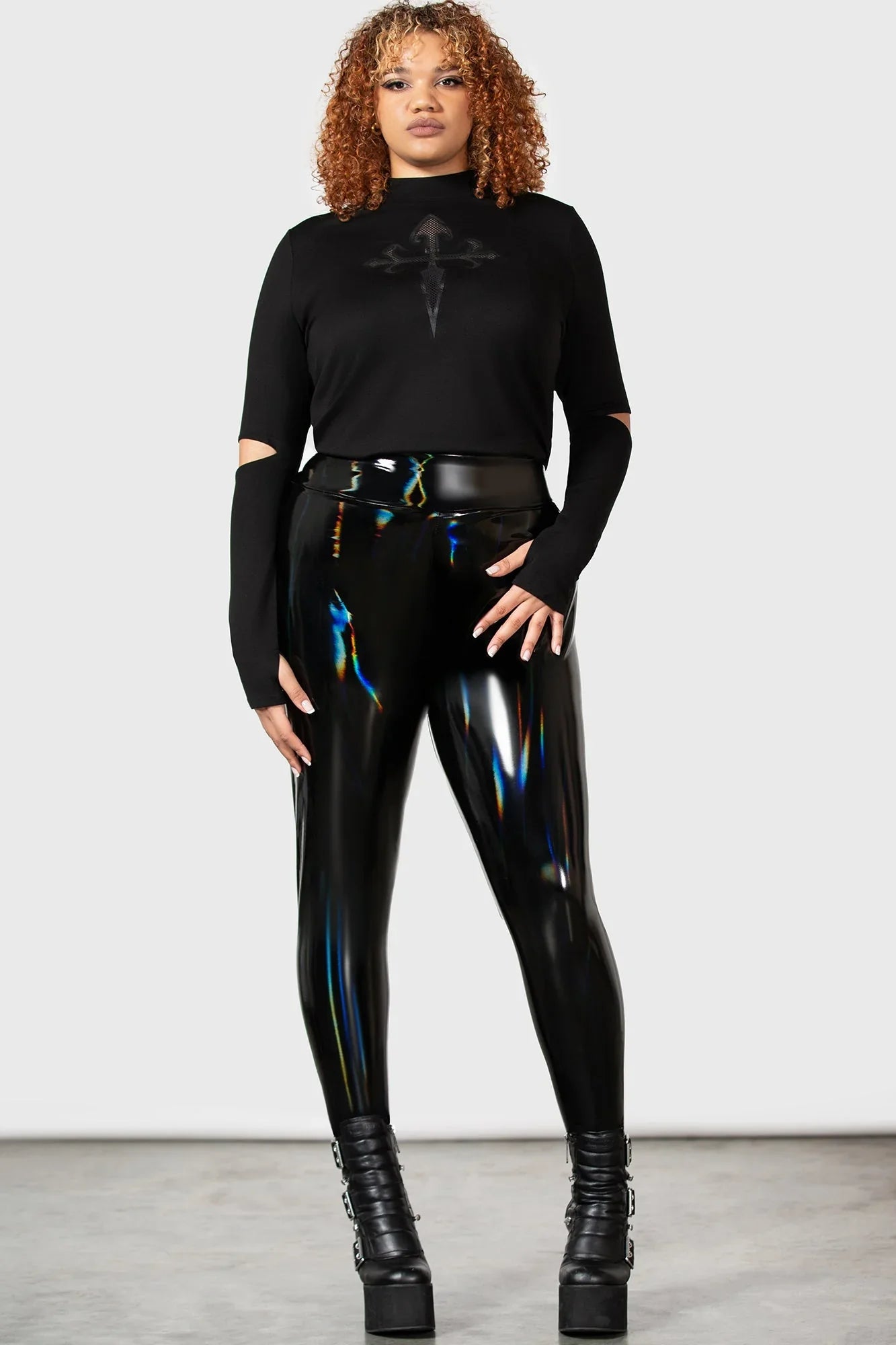 Killstar Darkwaves & Raves Hi-Shine Faux Leather Leggings