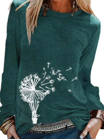 Women's Dandelion Design Nature Lover Long Sleeve T-Shirt