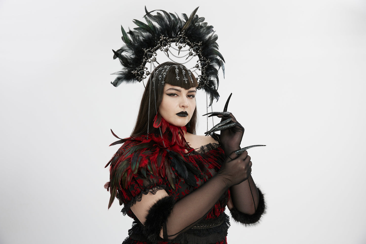 Punk Rave Fluffy Goth Long-Claw Gloves